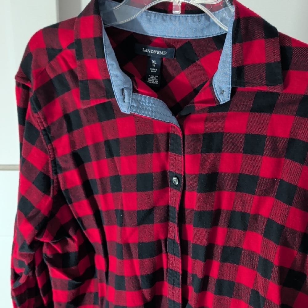 Lands' End Red and Black Plaid Shirt